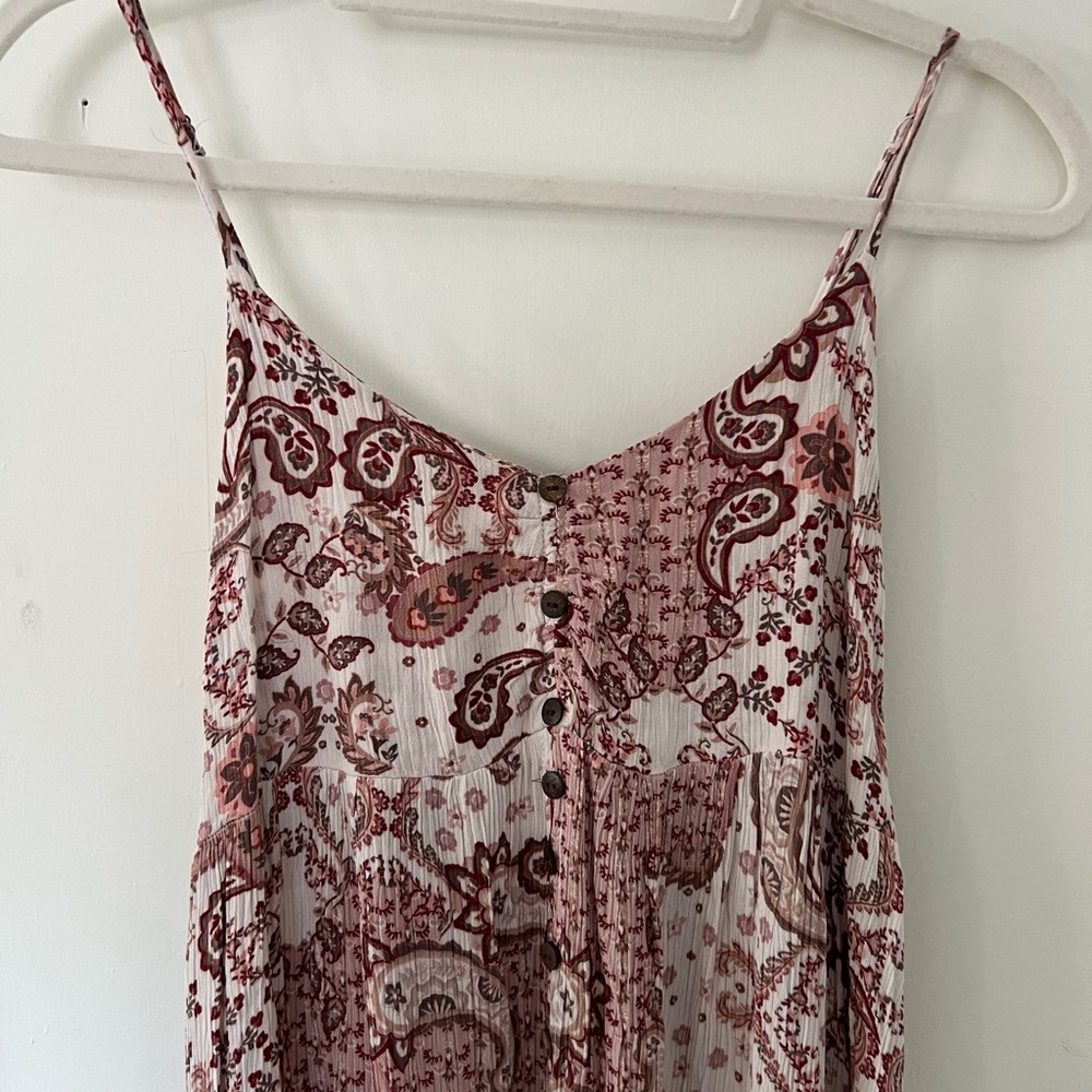 Burgundy and Pink Ruched Maxi Sundress with Spaghetti Straps